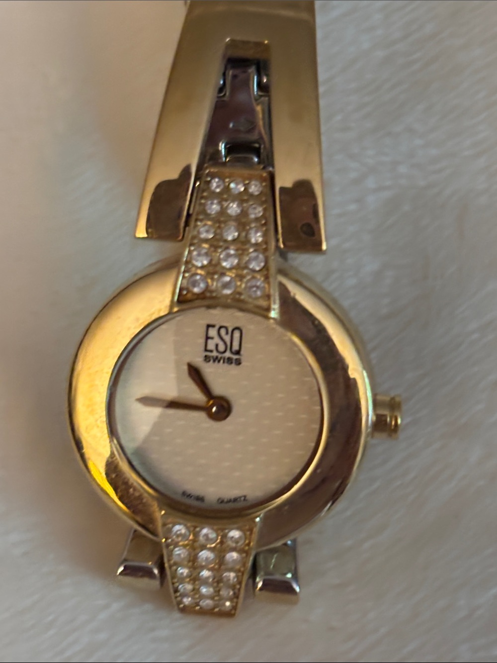 Vintage ESQ Swiss by Movado Women’s Gold-Tone Crystal Accent Bracelet Watch!!